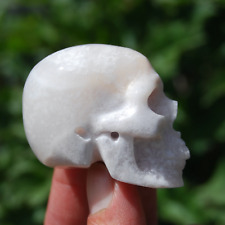 2in Sakura Flower Agate Carved Crystal Skull, Realistic White Peach Skull Carvin picture