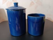 Set of 2 Terre Provence Blue Drip Glaze Pottery Canisters (1 Lg. 1 Small) France picture