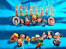 26 VINTAGE WOODEN EASTER HANGING ORNAMENTS 22 of 26 are ANIMALS NO DUPLICATES picture