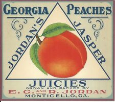 Vintage Jordan's Jasper Juicies Georgia Peaches Crate Label Monticello, Ga picture