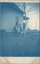 RPPC Cyanotype Women Ladies on Bench in Yard c1908 Photo Postcard W12 picture