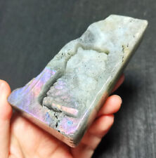 TOP 150G Natural Purple Rainbow Labradorite Crystal Handcarved Owl YX501 picture