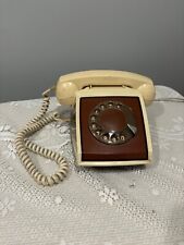 Vintage 1970s landline telephone with hard edges- cream and brown picture