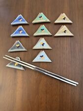 VTG Japanese Chopstick Rest Hashioki Set 10 Butterfly Triangle Stamped Holder picture