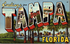 Postcard Greetings From Tampa Florida Big Letter Linen Unposted picture