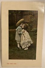 1908 Antique The First Kiss ROMANCE HG ZIMMERMAN Postcard Gt. Britain Postmarked picture