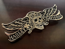1975 Vintage Harley Davidson Motorcycle Aviator Skull Pin Factory HD Vest Jacket picture