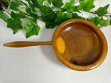 Vintage Rustic Handcarved Wooden Bowl w/ Handle Natural Brown Farmhouse Country picture