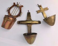 Three Brass and Copper Trench Art Holy Water Fonts/Benitiers with Crosses, 1900s picture