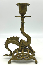 Antique Iron Mystical Creature Dragon Candle Holder Candelabra Serpent RARE picture