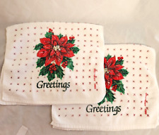 Vintage Royal Terry Poinsettia Holly Hand Dish Towel Christmas Holiday Pair picture