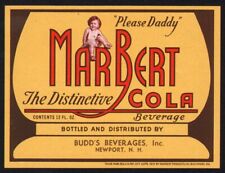 Vintage soda pop bottle label MARBERT COLA baby pictured Newport New Hampshire picture