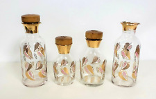 Vintage Glass Shaker Cruet Condiment Set pink gold leaf pattern Mid Century set picture