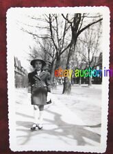 1940s vintage photo~STYLISH GIRL on Street~Hat &Mary Jane shoes~Fashion Snapshot picture