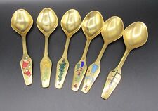 6 vtg MEKA Denmark gold enamel Christmas spoons 1966/1967/1968/1969/1970/1973 picture