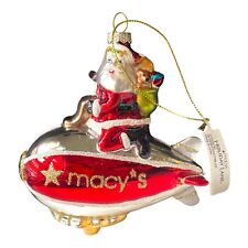 Macy's Holiday Lane Santa Clause Riding Blimp Glass Christmas Ornament  NWT picture