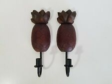 Cute Pair of Vintage Pineapple Candle Sconces Wood & Metal  picture