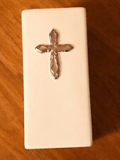 Christmas FTD Faithful Blessings Square Cylinder Vase White w/Silver Cross picture