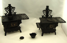 Lot Of 2 Antique Crescent Cast Iron Toy Wood Cook Stove w/Acc Salesman Sample picture