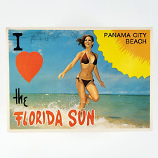 Panama City Bikini Girl Postcard 4x6 Florida Sun Woman Running on Beach C3319 picture