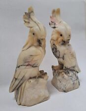 Vintage Italian Marble Hand Carved Cockatoo Parrot Figurine Bookends picture
