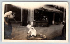 Original Old Vintage Antique Real Photo Picture Outdoor Tire Shop Lady Baby picture