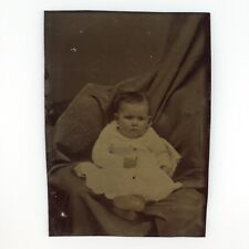 Hidden Mother Supporting Baby Tintype c1870 Antique 1/6 Plate Child Photo H938 picture