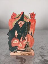 Victorian Halloween Scrap Picture Music Box Retro Devil Witch Black Cat picture