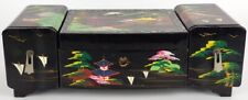 Japanese Vintage Black Lacquer Jewelry Box - Hand Painted Scenes, Abalone Shell picture