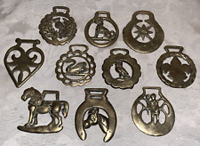 Lot of 10 Vintage English Brass Horse Bridle Medallions - All Different Designs picture