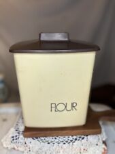 Vintage 4 Piece Plastic Tan Brown Canister Set Flour Sugar Coffee Tea WITH Scoop picture