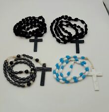 Vtg Set Of 4 Assorted Catholic Rosaries Handmade Hand Beaded Plastic Crucifix picture