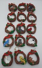 Lot of 15 Vintage Wreath Christmas Ornaments w/ Animals Ceramic Painted picture
