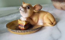 Vintage Adorable and Charming Resin Chihuahua Figurine Resting on Sombrero Hat picture