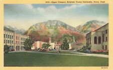 Postcard UT Brigham Young University BYU Cougars Campus Mormon Church Linen picture
