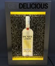 Bacardi Limon Rum Lighted Bar Sign EUC 20X13 Silver Yellow Hangs or Sits Mancave picture