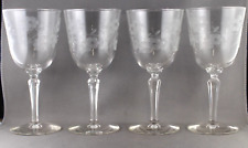 4 (Four) Wine Glasses Etched Flowers Leaves 7
