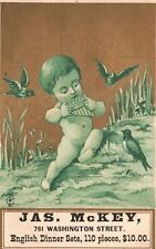 1880s-90s Small Boy Birds Music JAS McKey English Dinner Sets Trade Card picture