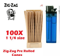 Authentic Zig-Zag 1 1/4 Size Unbleached Pre rolled Cone 100 Cones + Free LIGHTER picture