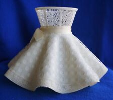 VTG White Plastic Scalloped Lamp Shade w/Lace Cover & New Bow, Clip On, 12