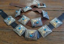 Navajo turquoise sterling silver Concho belts signed two belts Vintage Old Pawn picture