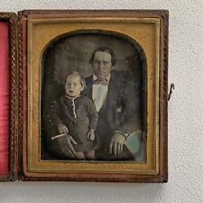 Antique Daguerreotype Photograph Full Case Man And Son Boy Child No Wipe Marks picture
