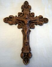 Vintage Syrocco 7.25 Inch CRUCIFIX Christian Catholic Rubbed Brown Color picture