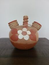VTG Mexican Red Clay Pottery White Flower Wedding Vase Water Ewer EUC picture