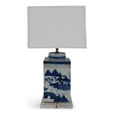 26″ BLUE AND WHITE CANTON SQUARE TEA CADDIE LAMP picture