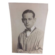 Vintage 1920's Photograph Young Man Lab Coat Bow Tie Studio 21348 Apprentice picture