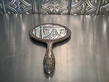 Vintage Handheld Vanity Mirror Silver Plate? Heavy Duty Solid Antique Style NICE picture