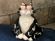 2001 Annaco Creations Whimsiclay Amy Lacombe Black White Love Struck Cat Figure picture