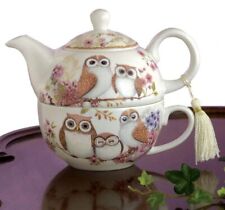 Porcelain Teapot and Cup - Gift For Tea Lover Owl Design with Delicate Tassel picture