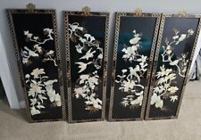 4 Asian/Oriental Hanging Wall Panels Mother Of Pearl Black Lacquer 36”X12  picture